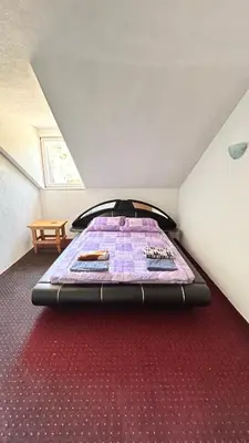 a bedroom with a bed in a attic at Apartman Torlakovac in Donji Vakuf
