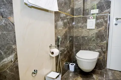 a bathroom with a toilet and a shower at Villa Jajce in Jajce