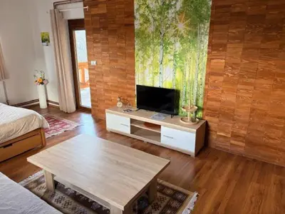 a living room with a tv and a table at Villa Rustica in Šišava