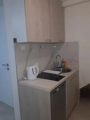 a kitchen with a sink and a counter top at Apartman Mango Banja Luka center hospital Free parking in Banja Luka