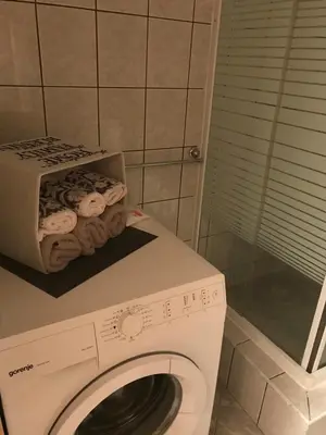 a washing machine with towels on top of it in a bathroom at Sarah in Kupres