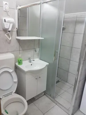 a bathroom with a shower and a toilet and a sink at DASS apartmani in Banja Luka