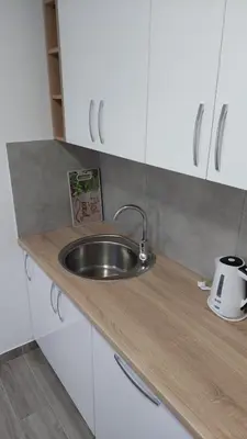 a kitchen counter with a sink and a toaster at Aleksandar in Banja Luka