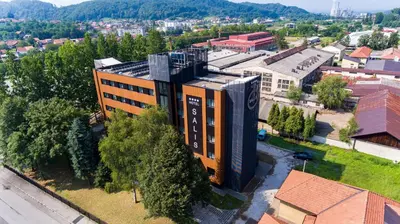 an overhead view of a building in a city at Hotel Salis in Tuzla