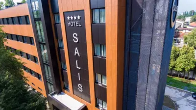 an aerial view of the side of a building at Hotel Salis in Tuzla