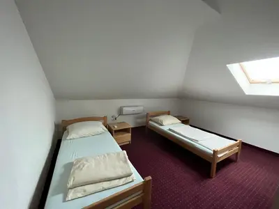 a small room with two beds and a window at Althea Home & Wellness in Bihać