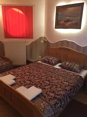 a bedroom with a bed with two pillows on it at Motel pizzeria Actros in Nova Topola