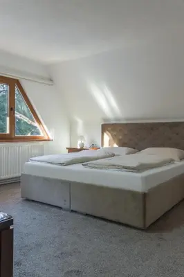 a bedroom with two beds in a room with a window at Pansion A&M Vlašić in Vlasic