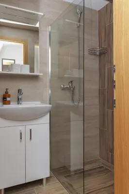 a bathroom with a sink and a glass shower at Pansion A&M Vlašić in Vlasic