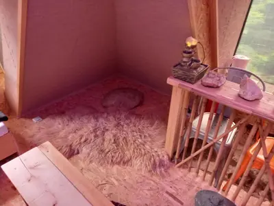 a room with a large pile ofdust on the floor at Pyramid in Visoko