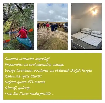 a collage of photos with a woman paddling a canoe at Apartmani Kaić in Livno