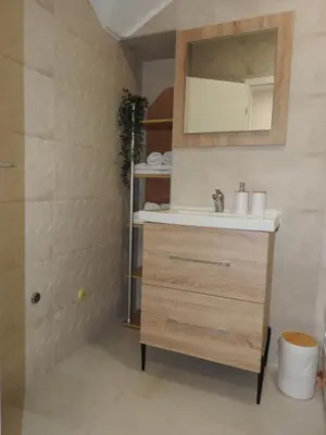 a bathroom with a sink and a mirror at Apartmani Kaić in Livno
