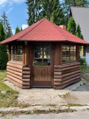a small wooden cabin with a red roof at Apartmani Megara Vlasic in Šišava