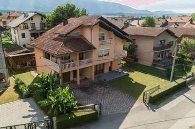 an aerial view of a house with a yard at apartment HOME in Bihać