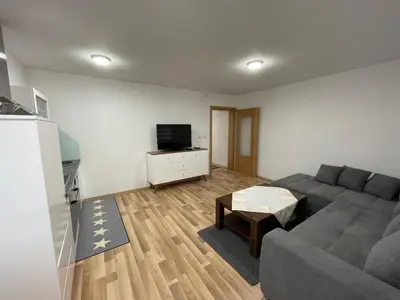 a living room with a couch and a tv at Oaza in Jelah