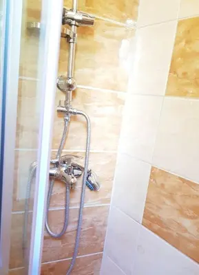 a shower in a bathroom with a shower at Vila Galerija in Banja Luka