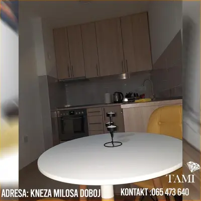 a rendering of a kitchen with a white counter top at Apartman Tami in Doboj