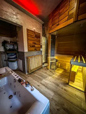 a kitchen with a sink and a tub in a room at Vila Bašić Vlašić Spa Apartman JELEN in Vlasic