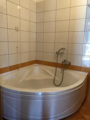 a bath tub with a shower in a bathroom at Sound apartment in Fojnica