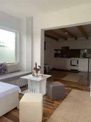 a living room with a couch and a table at Nisa & De Apartmani in Bihać