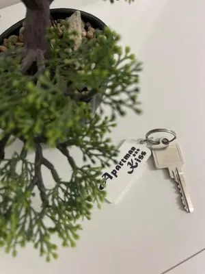 a bunch of keys sitting next to a tree at Apartman Kis in Jajce
