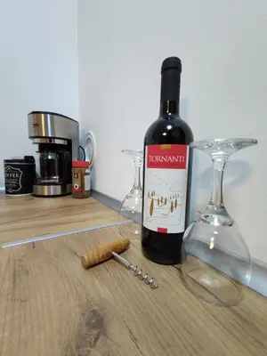 a bottle of wine sitting next to a wine glass at Intime by Nights & Smiles in Tuzla