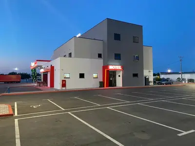 a parking lot in front of a gas station at Belamionix motel in Bosanski Šamac