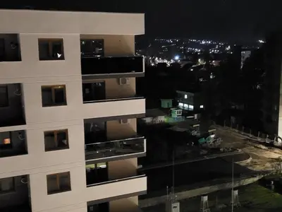 a view of a building at night at Apartman La Valletta, Doboj in Doboj
