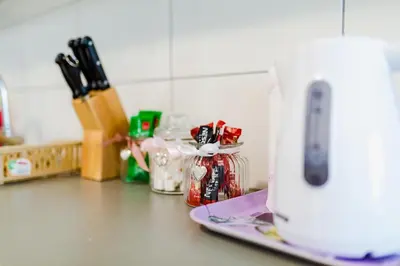 a kitchen counter with a counter top with a sewing machine at Apartment Andrej in Tomislavgrad