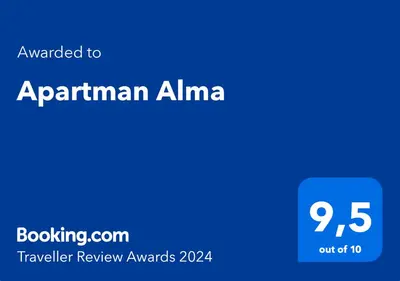 a blue rectangle with the words explained to aprilanan alma at Apartman Alma in Bihać