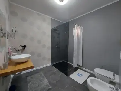 a bathroom with a sink and a toilet and a shower at Little Aria in Ripač