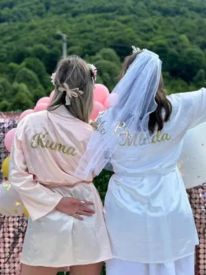 two women in white dresses with balloons and trees at Vikendica, Bazen, Šedrvan, Rafting na Uni, Quad in Bihać