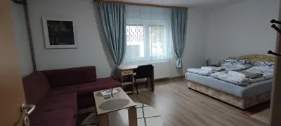 a living room with a bed and a couch at Apartment Hatinac in Bihać