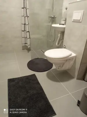 a bathroom with a toilet and a sink at Mercy Deluxapartment in Visoko