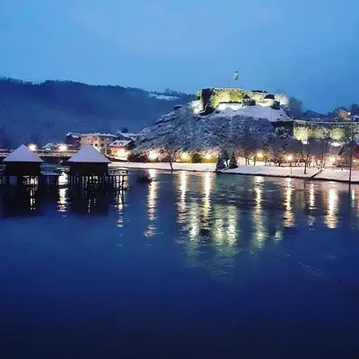 a view of a lake at night with snow at Natural Paradise in Bosanska Krupa