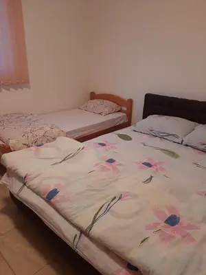 a bedroom with two beds with flowers on the sheets at Villa Goleš Travnik in Travnik
