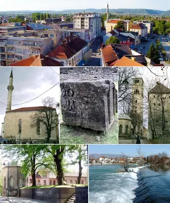 a collage of pictures of a city with buildings at Royal Residence Deluxe Apartments in Bihać