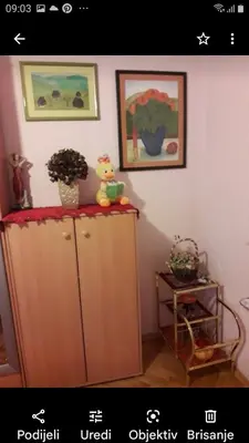 a corner of a room with a cabinet with flowers on it at Holiday home Veky in Kupres