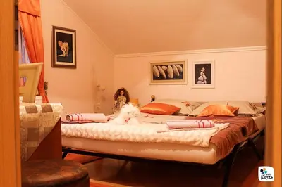 a bedroom with a bed with a dog sitting on it at Holiday home Veky in Kupres