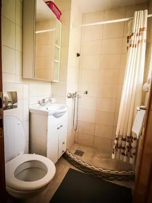 a bathroom with a toilet and a sink and a shower at Home Eden Dobrenica in Bihać