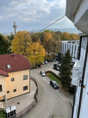 a view of a parking lot from a building at Lara in Banja Luka