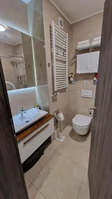 a bathroom with a sink and a toilet at Tuzla Trg - Tuzla Square in Tuzla