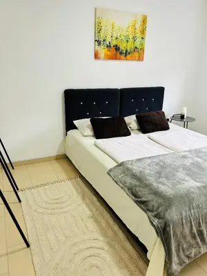 a bedroom with a bed and a painting on the wall at Apartmani Star in Tuzla