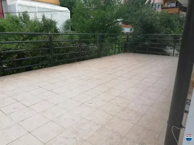 a view of a patio with a black fence at Apartman centar blizina Kastela i Splava in Banja Luka