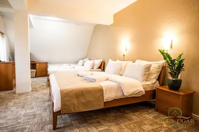 a bedroom with a large bed with white pillows at Hotel Villa Ugar Vlašić in Vlasic