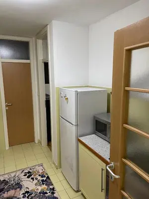 a kitchen with a refrigerator and a microwave at Apartment Host in Tuzla