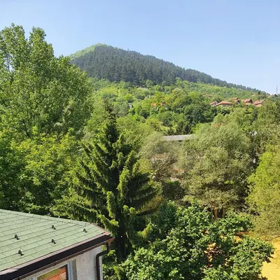 a view of a mountain with trees and a house at Apartments Arna in Visoko