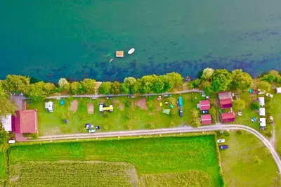 an aerial view of a park next to the water at Una Kamp in Bosanska Krupa