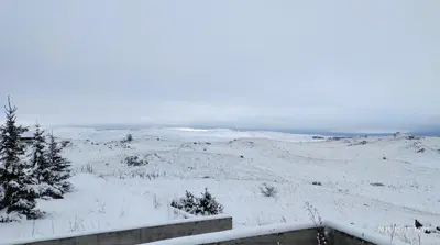 a snow covered hill with trees and a field at Apartmani Čiča in Kupres