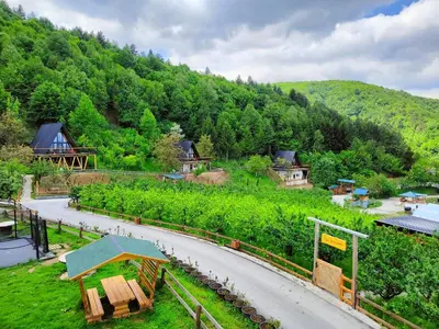 an aerial view of a farm with a road at Malak Farma in Kakanj